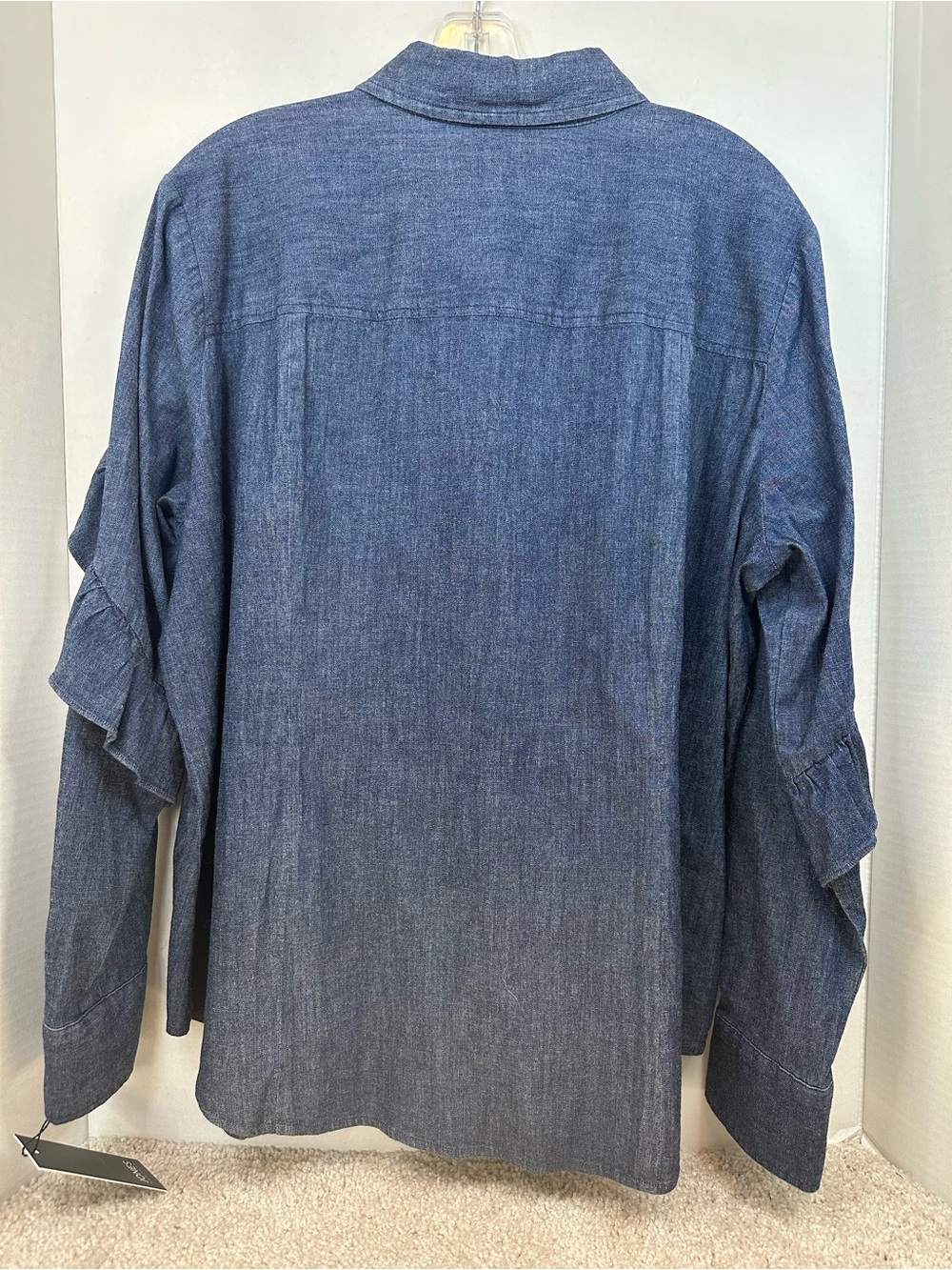 Jones New York Dark Blue Denim Button-Down Shirt, ruffles on sleeve size XL, NWT - Picture 8 of 8